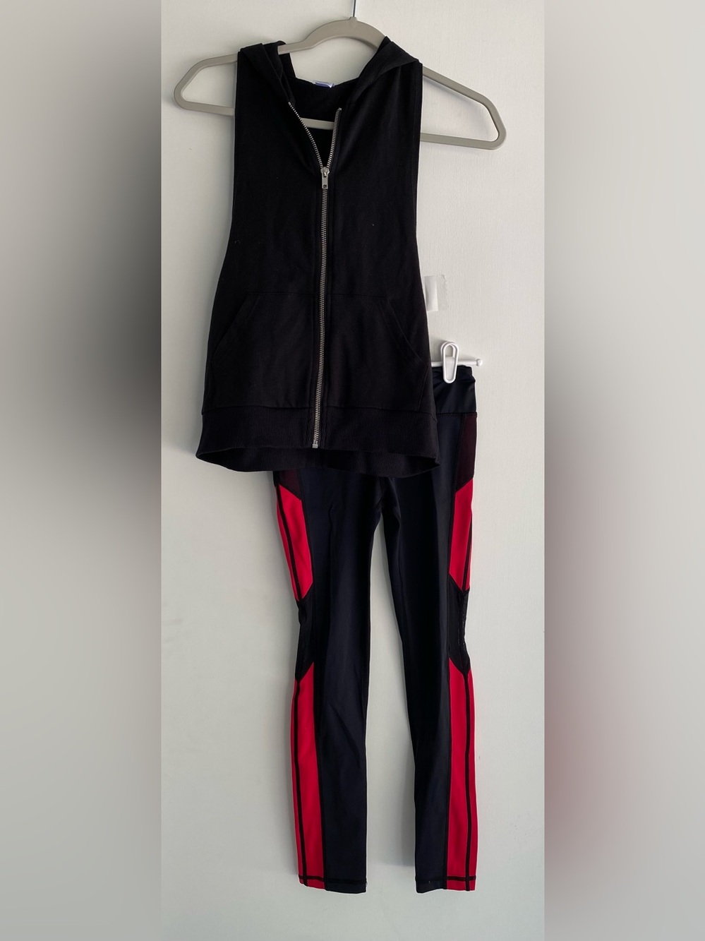 Balera Hip Hop Dance Costume - Black Zip Vest & Red Chevron Stripe Leggings